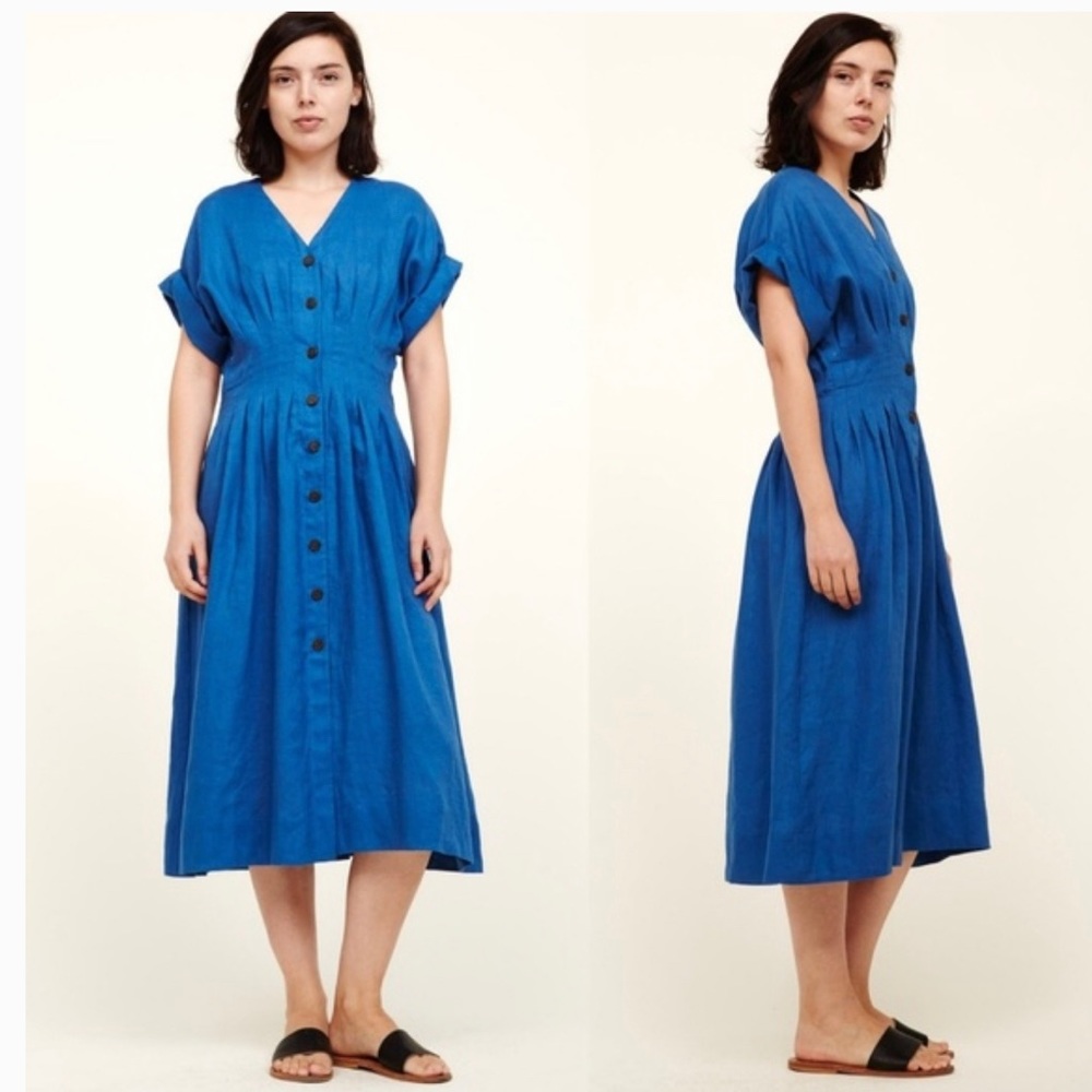 SEA New York Coraline Pleated Button Front Linen Dress Size 8 NWOT